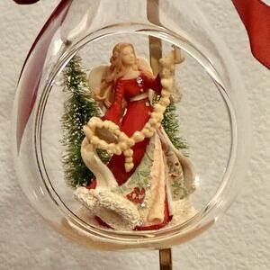 Glass Angel Hanging Ornament Retro Red Bow Christmas Collection.‎